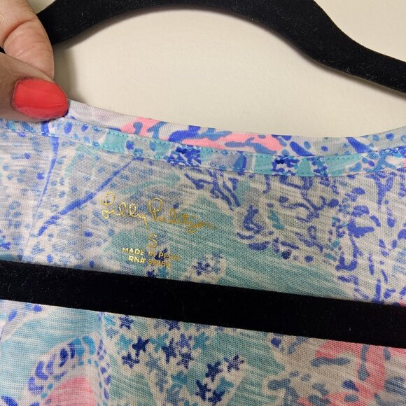 NWT Lilly Pulitzer S Etta V-Neck Top Blue Ibiza Now you Sea Me Preppy T-shirt - Picture 3 of 6